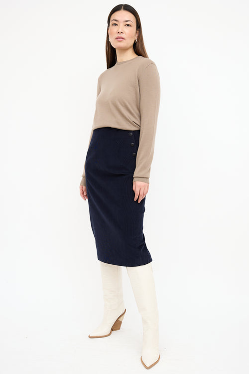 Max Mara Navy Corduroy Pencil Skirt