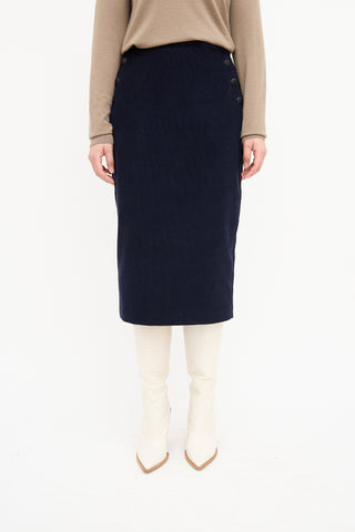 Max Mara Navy Corduroy Pencil Skirt