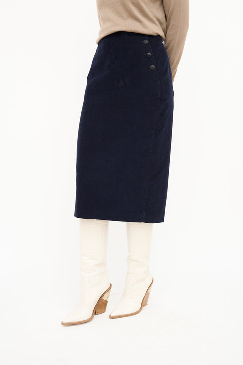 Max Mara Navy Corduroy Pencil Skirt