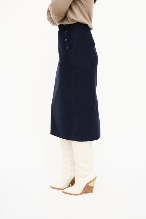 Max Mara Navy Corduroy Pencil Skirt