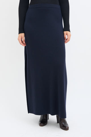 Max Mara Navy Wool Knit Maxi Skirt