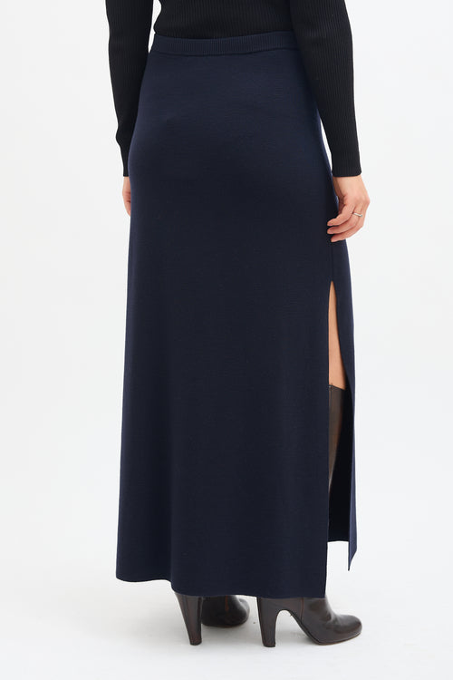 Max Mara Navy Wool Knit Maxi Skirt