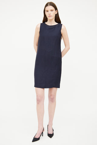 Max Mara Studio Navy Linen Blend Sleeveless Dress