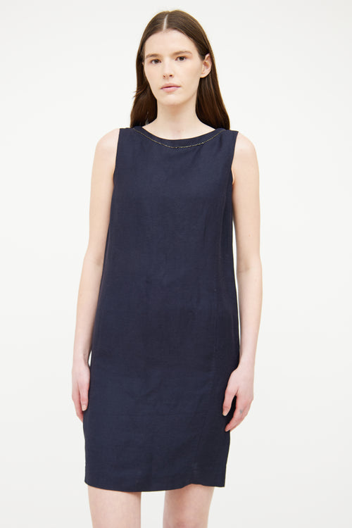 Max Mara Studio Navy Linen Blend Sleeveless Dress