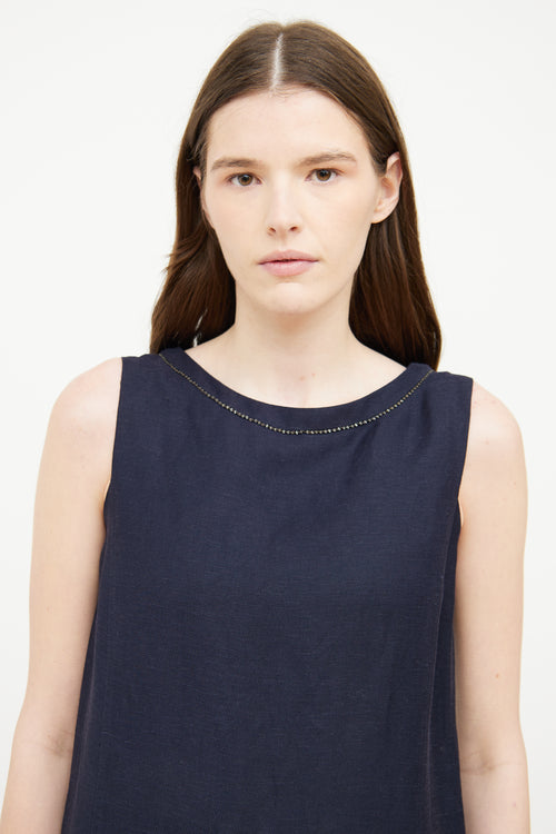 Max Mara Studio Navy Linen Blend Sleeveless Dress