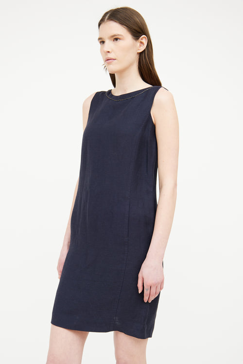 Max Mara Studio Navy Linen Blend Sleeveless Dress