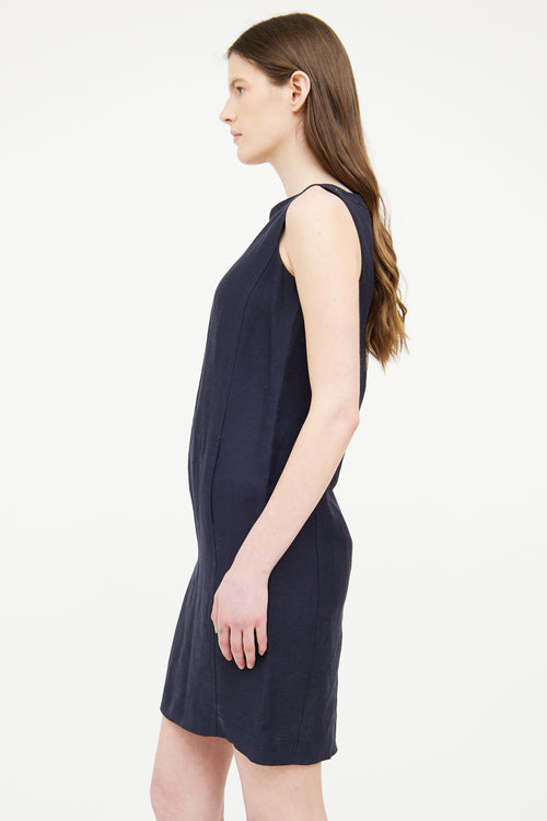 Max Mara Studio Navy Linen Blend Sleeveless Dress