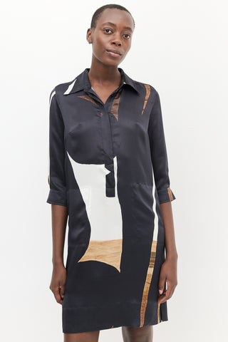 Max Mara Navy 
Multi Silk Geometric Printed Dress