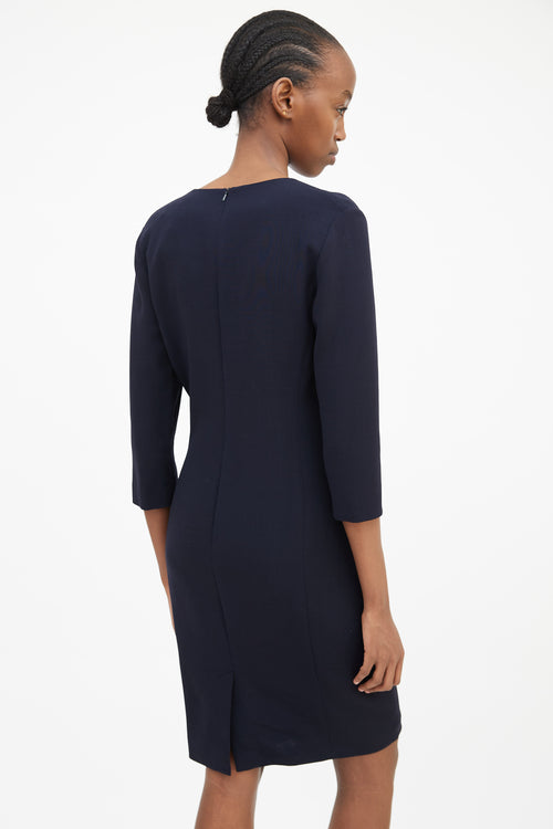 Max Mara Navy Pleated Wrap Front Dress