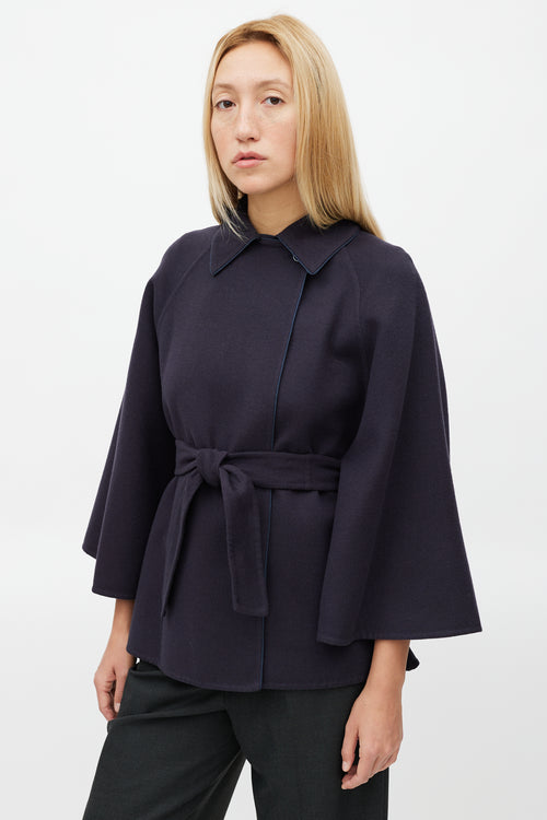 Max Mara Navy Wool Belted Cape