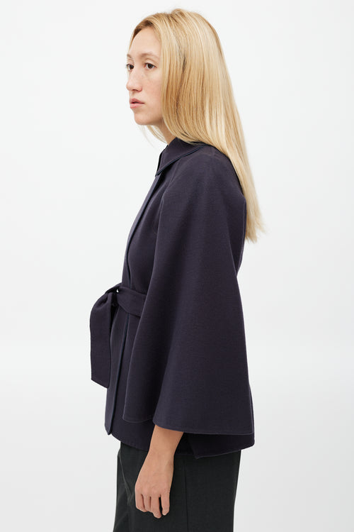 Max Mara Navy Wool Belted Cape