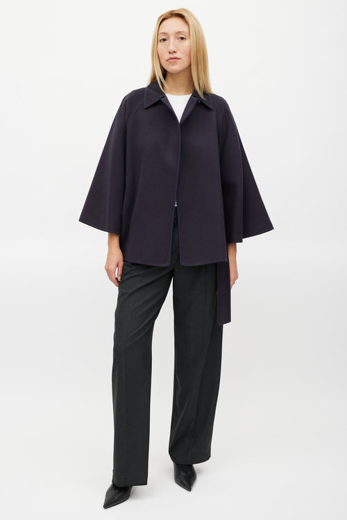 Max Mara Navy Wool Belted Cape