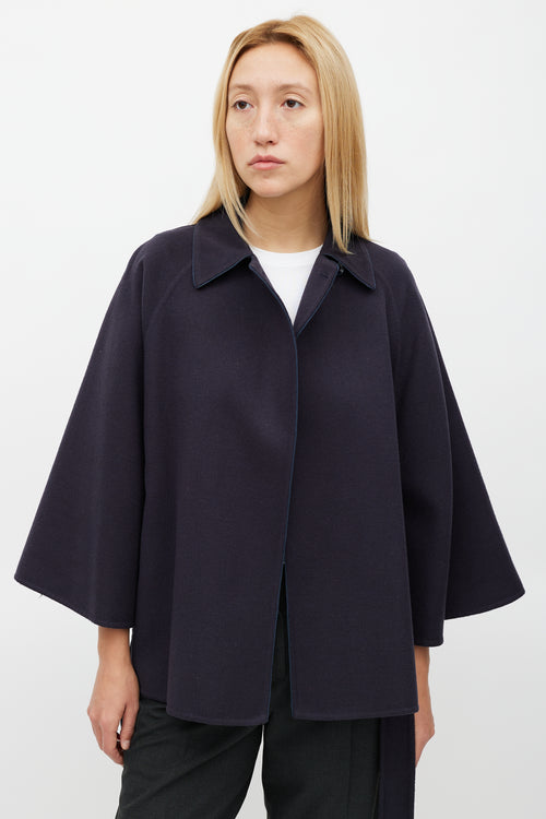 Max Mara Navy Wool Belted Cape