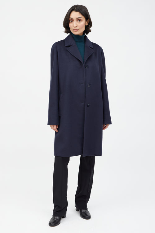 Max Mara Navy Wool Belted Coat