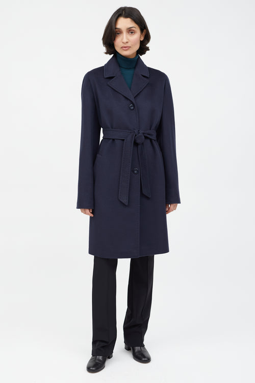 Max Mara Navy Wool Belted Coat