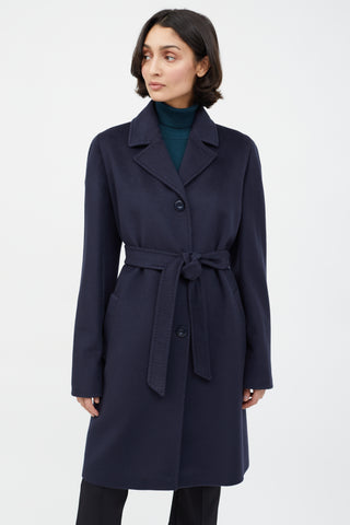 Max Mara Navy Wool Belted Coat