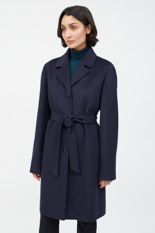 Max Mara Navy Wool Belted Coat