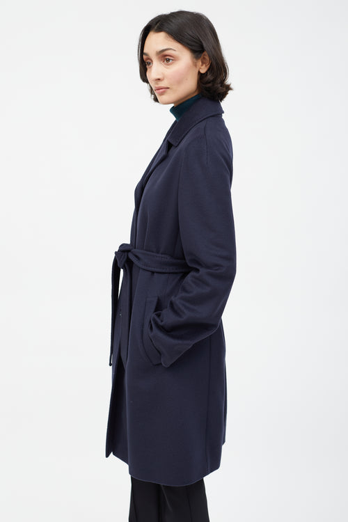 Max Mara Navy Wool Belted Coat