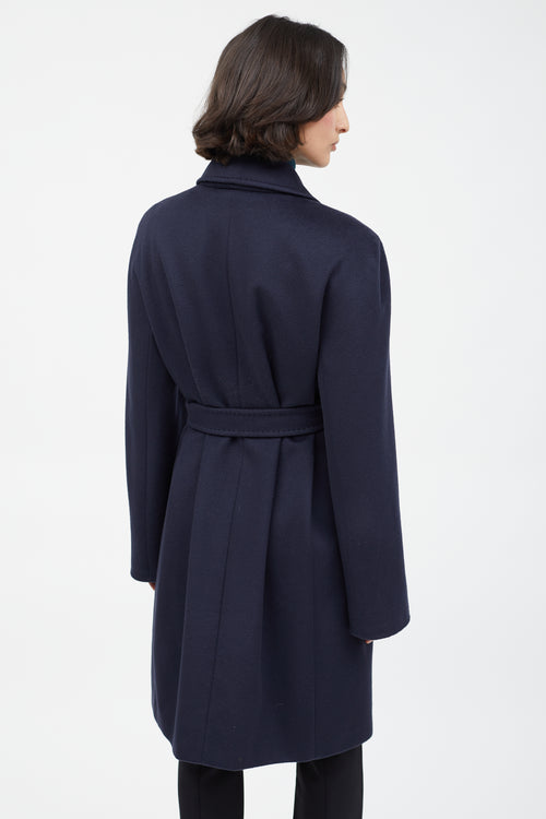 Max Mara Navy Wool Belted Coat