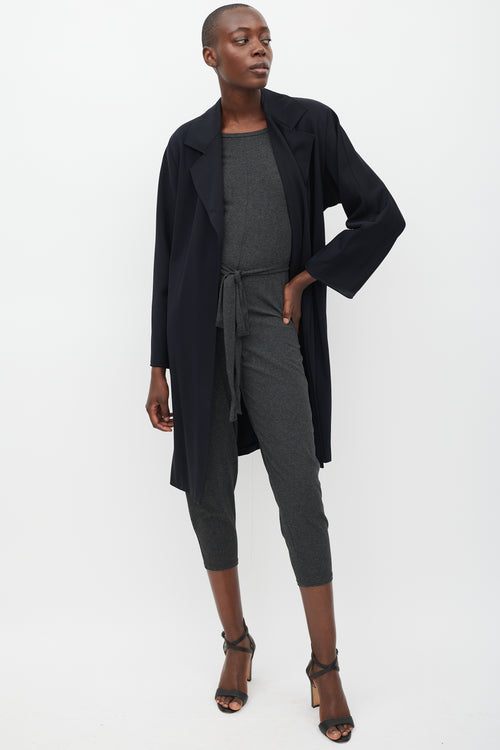 Max Mara Navy Wool Belted Trench Coat