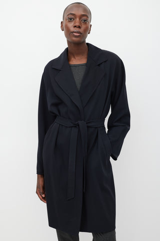 Max Mara Navy Wool Belted Trench Coat