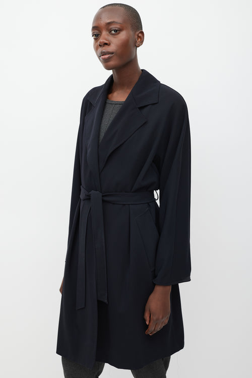 Max Mara Navy Wool Belted Trench Coat