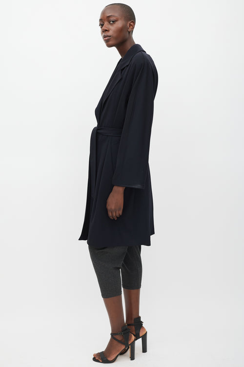 Max Mara Navy Wool Belted Trench Coat