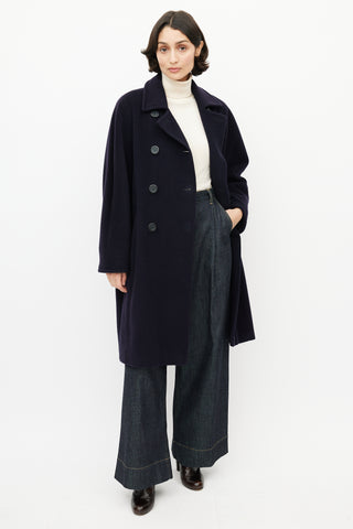 Max Mara Navy Wool Double Breasted Coat