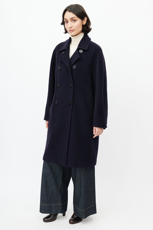 Max Mara Navy Wool Double Breasted Coat