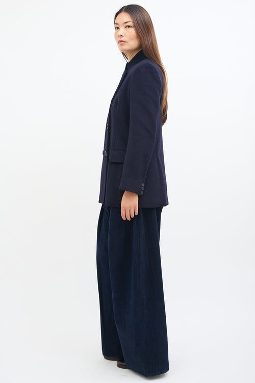 Max Mara Navy Wool Stand Collar Coat