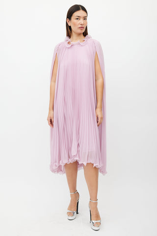 Max Mara Pink Pleated Ruffled Sleeveless Dress