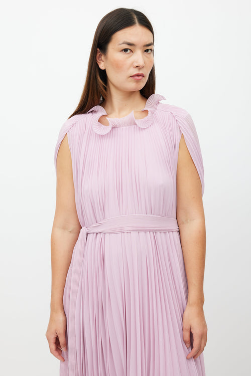 Max Mara Pink Pleated Ruffled Sleeveless Dress