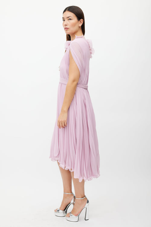 Max Mara Pink Pleated Ruffled Sleeveless Dress