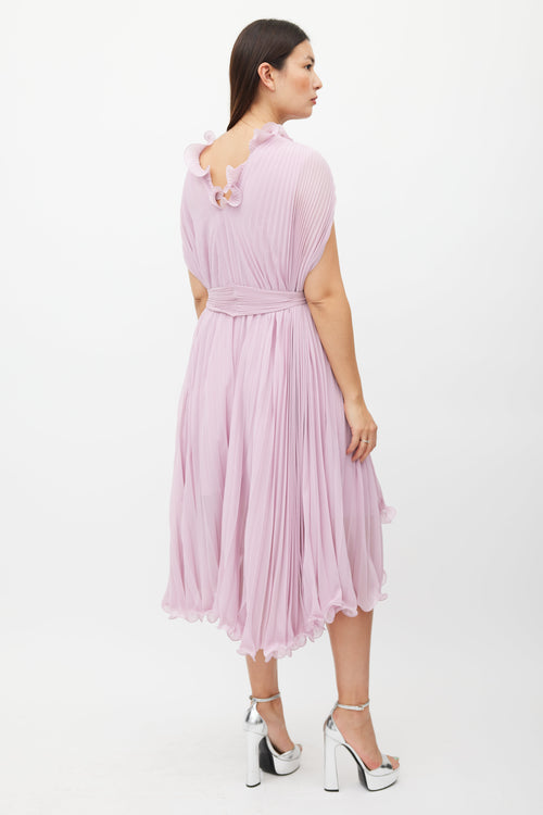 Max Mara Pink Pleated Ruffled Sleeveless Dress