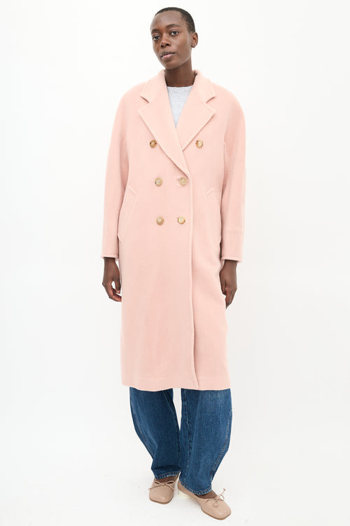 Max Mara Pink Wool Double Breasted Belted Coat