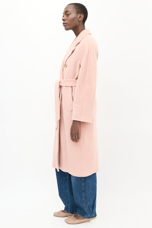 Max Mara Pink Wool Double Breasted Belted Coat