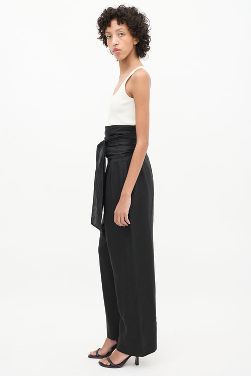 Max Mara Puro Lino black Linen Tie Waist Pant