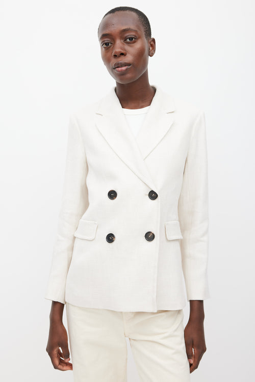 Max Mara S Beige Linen Double Breasted Blazer