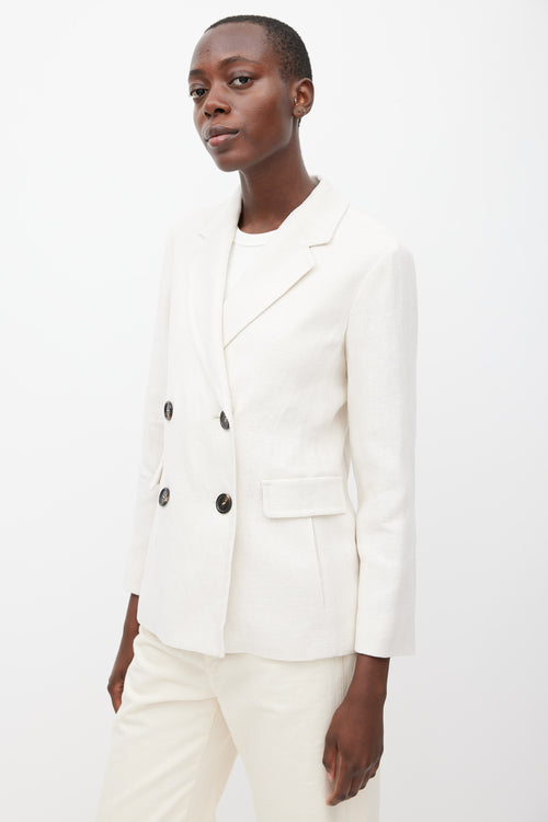 Max Mara S Beige Linen Double Breasted Blazer