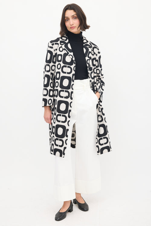 Max Mara S Black 
White Cotton Geometric Coat