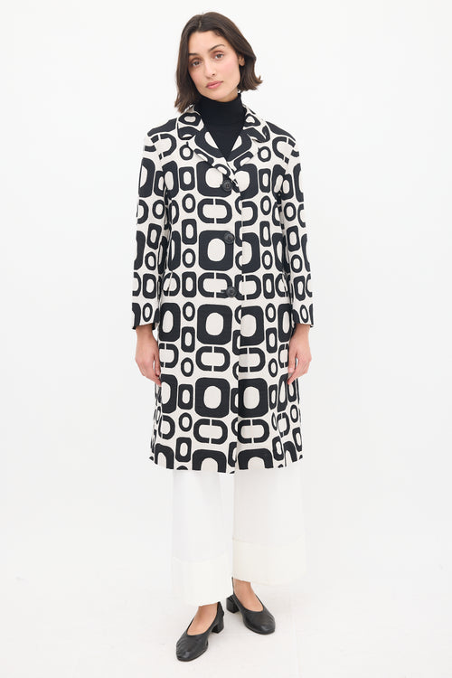 Max Mara S Black 
White Cotton Geometric Coat