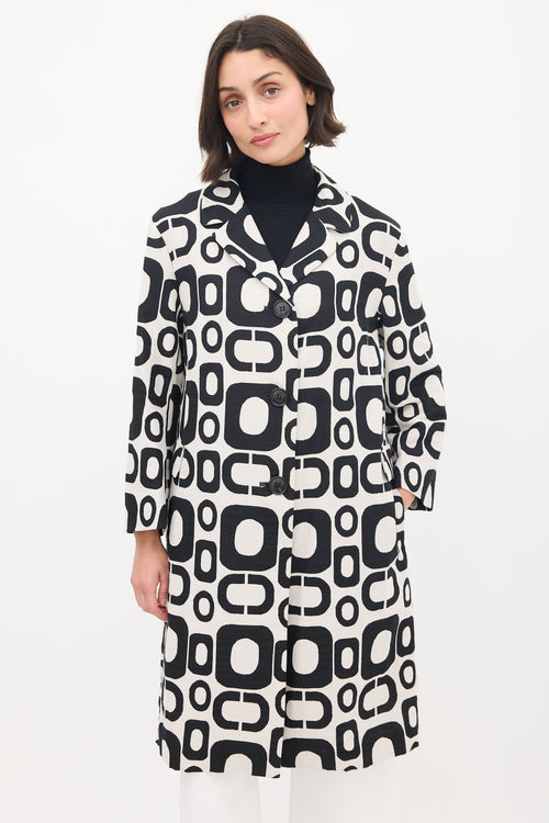 Max Mara S Black 
White Cotton Geometric Coat