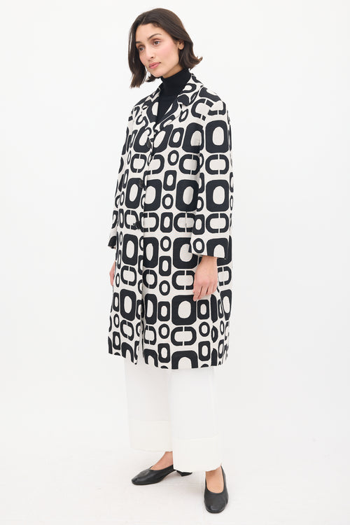 Max Mara S Black 
White Cotton Geometric Coat