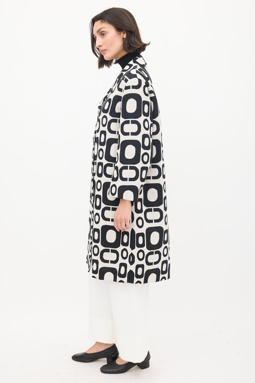 Max Mara S Black 
White Cotton Geometric Coat