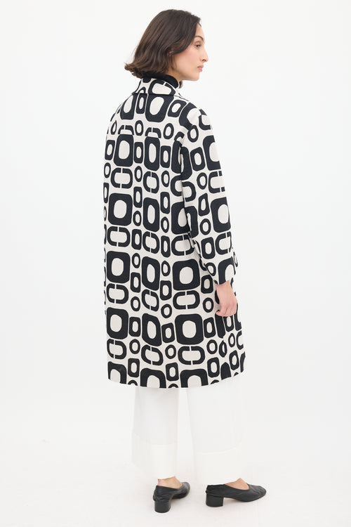 Max Mara S Black 
White Cotton Geometric Coat