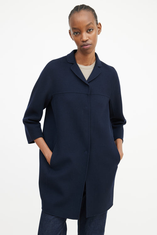 Max Mara S Navy Wool Three Quarter Sleeve Coat