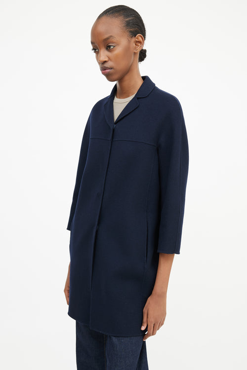 Max Mara S Navy Wool Three Quarter Sleeve Coat