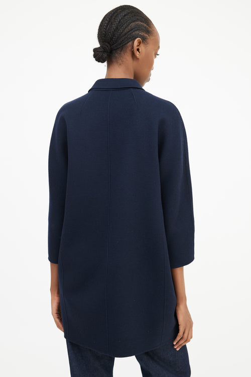 Max Mara S Navy Wool Three Quarter Sleeve Coat