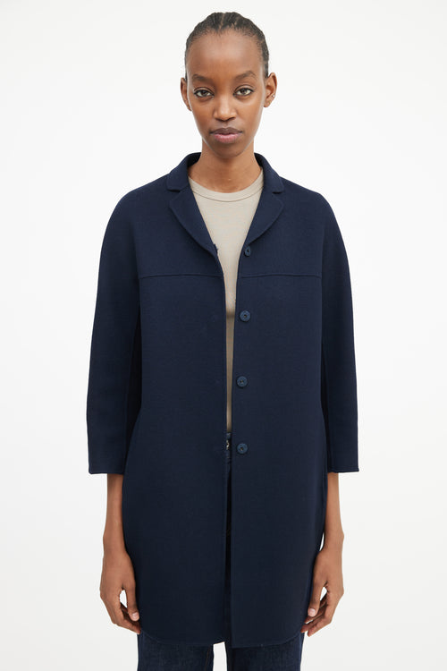 Max Mara S Navy Wool Three Quarter Sleeve Coat