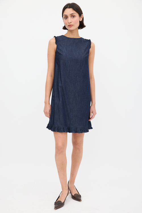 Max Mara S Raw Denim Ruffle Trim Embellished Dress